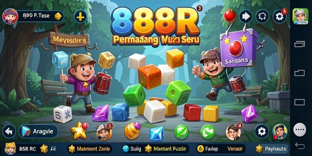 Screenshot menampilkan gameplay seru di 888R dengan tantangan puzzle.