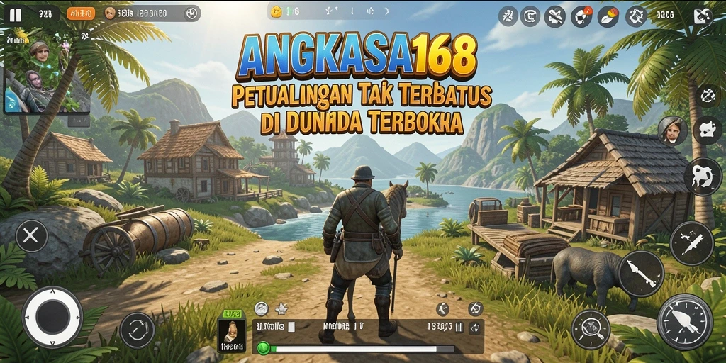 Screenshot gameplay ANGKASA168 menampilkan petualangan di dunia terbuka.