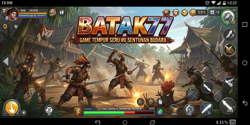 Gameplay seru BATIK77 dengan pertempuran bertema budaya.