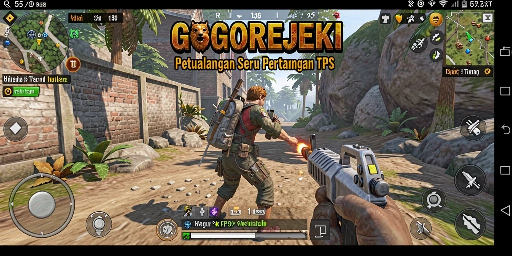 Screenshot gameplay GOGOREJEKI menampilkan aksi seru pertempuran TPS.