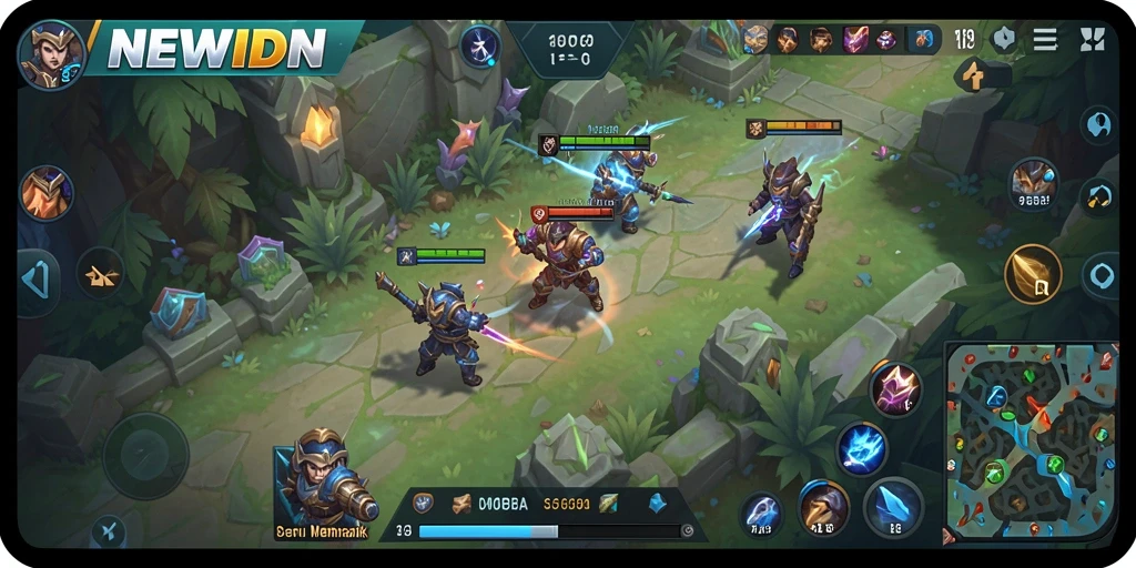 Screenshot gameplay epik dari NEWIDN dengan pertarungan seru.