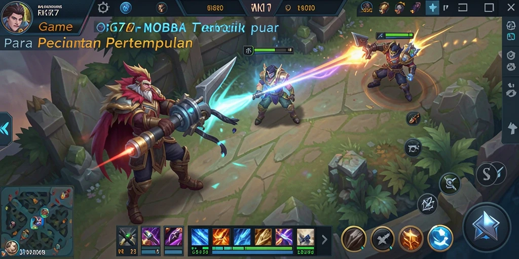 Tampilan gameplay seru dalam pertandingan MOBA di RK77.